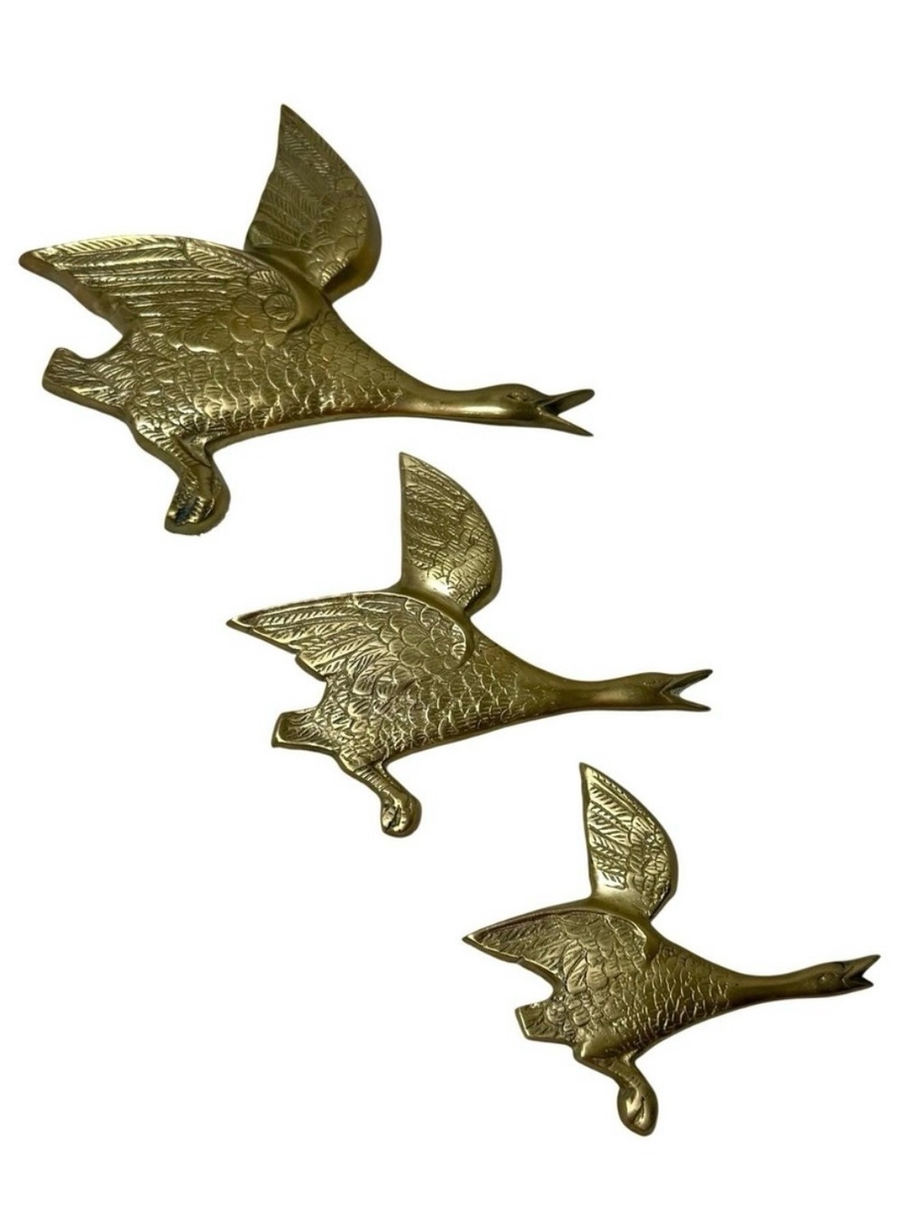 Vintage Brass Flying Geese Wall Hanging Set of 3 Gold Bird MCM Grandmillenal